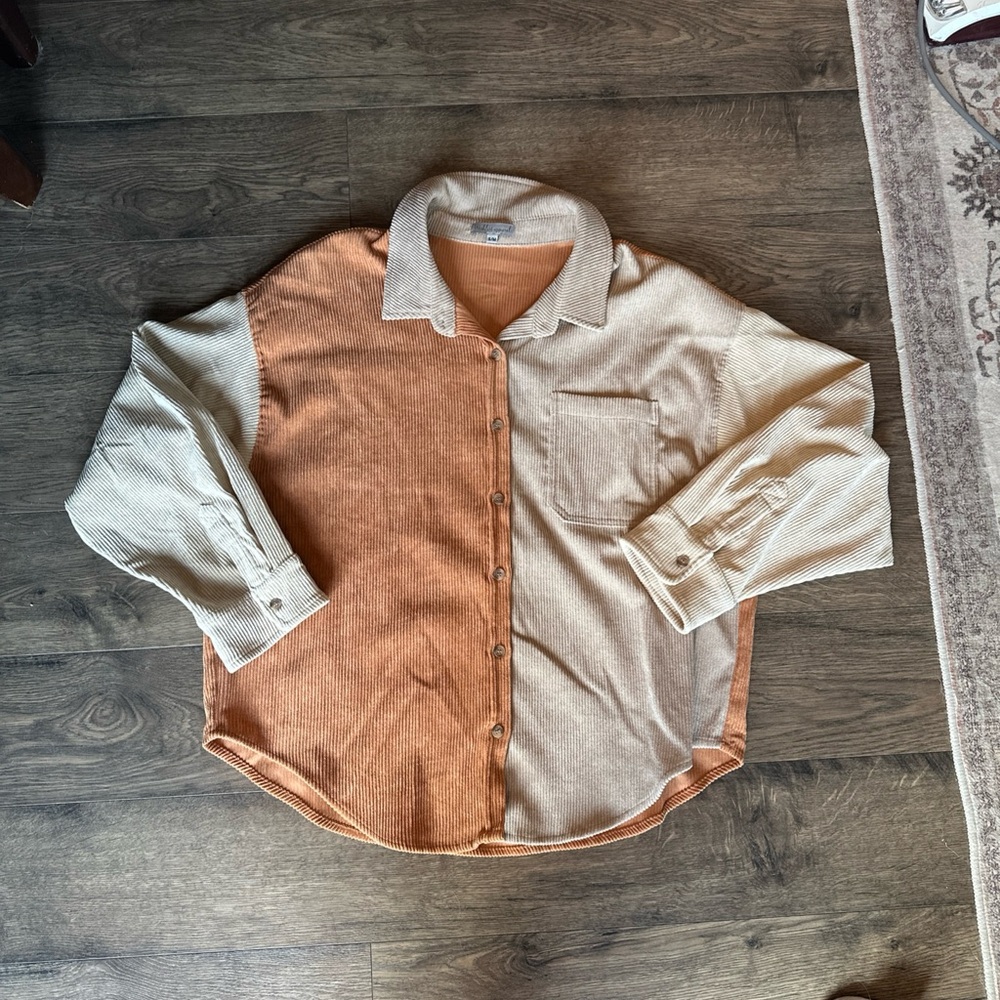 Wishlist Orange and Cream Button Down Shirt Asymmetrical Design